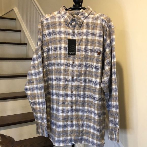 SOLARIS Mens Khaki Navy Blue Graphic Button Down Long Sleeve Shirt Sz 3XLT NWT - Picture 9 of 11